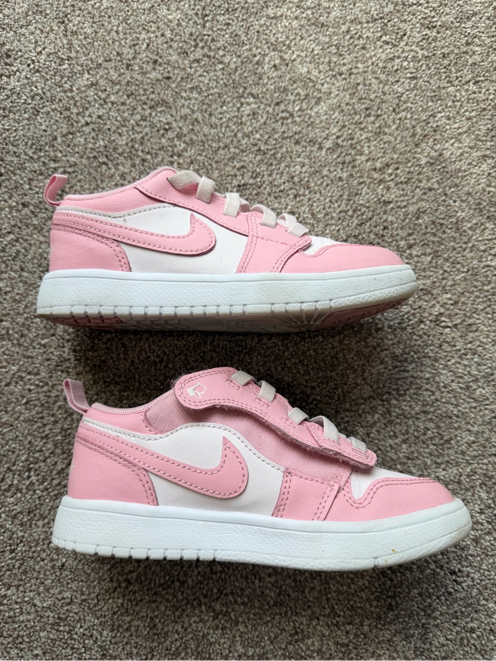 Kids Nike Jordan 1 Low Alt Pink and White Pull On Velcro Sneaker Shoes Size 13C